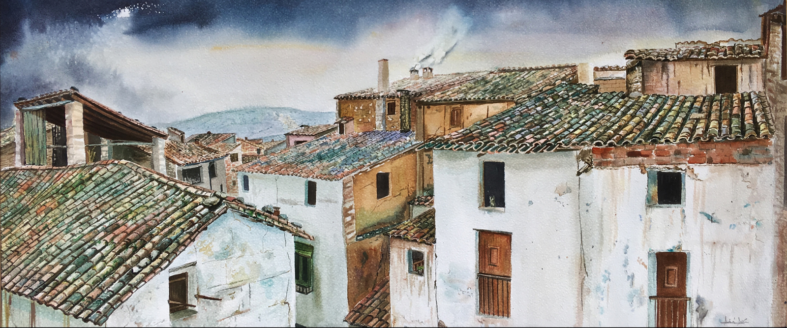TEJADOS DE MAS DE LAS MATAS. Acuarela. 49x96