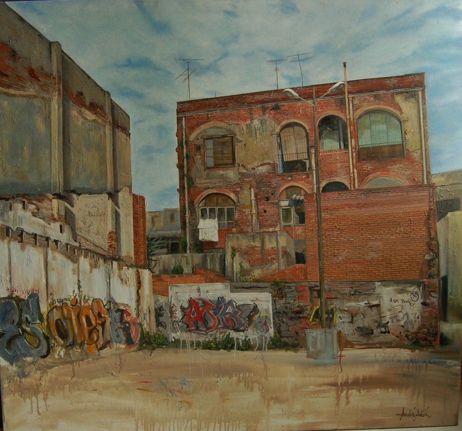 AQUÍ VIVEN. Óleo sobre tela. 110x120