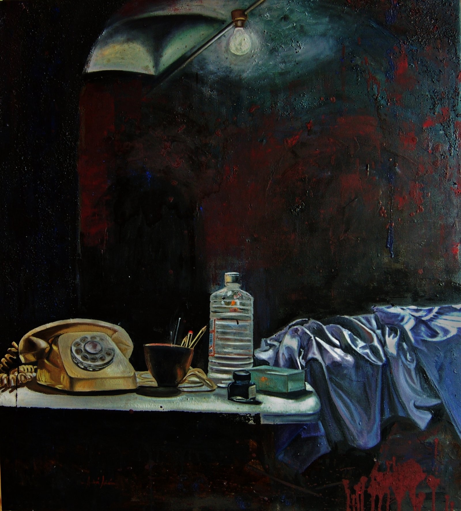 BODEGÓN DE OBJETOS DESUBICADOS. Óleo sobre tela. 100x90