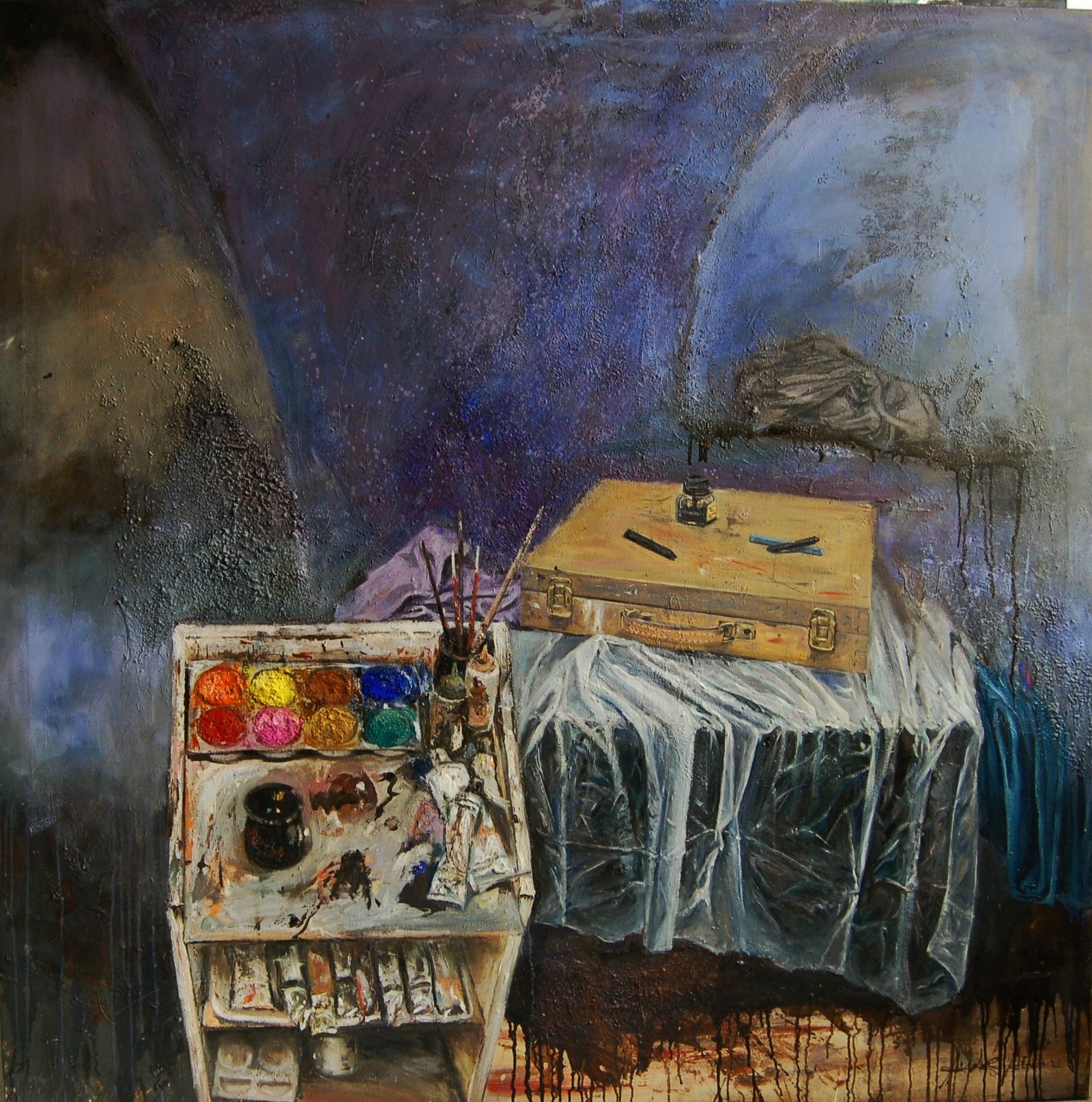 EL CUARTO DE PINTAR . Óleo y pigmentos sobre tela130x130 Óleo y pigmentos/tela