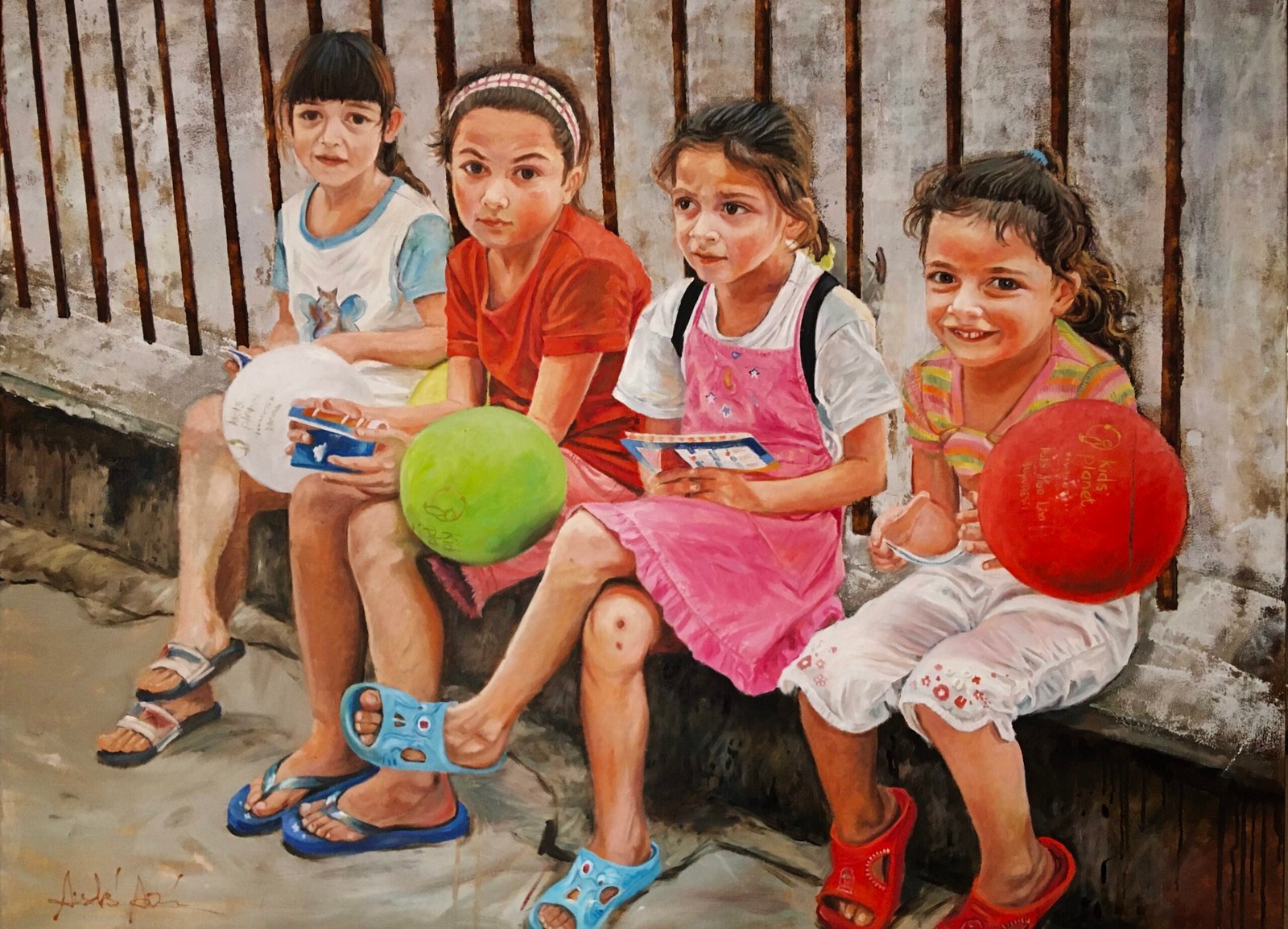 NIÑAS EN BUCAREST. Óleo sobre tela. 89x116